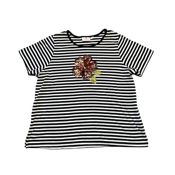 Quacker Factory Sparkly Hibiscus shirt, size Women's XL - Picture 1 of 10